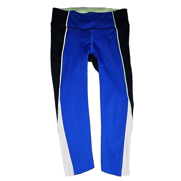 ATHLETA Tanzanite Blue VELOCITY COLORBLOCK CAPRI Stash Pocket Leggings S 457496 - Picture 4 of 9